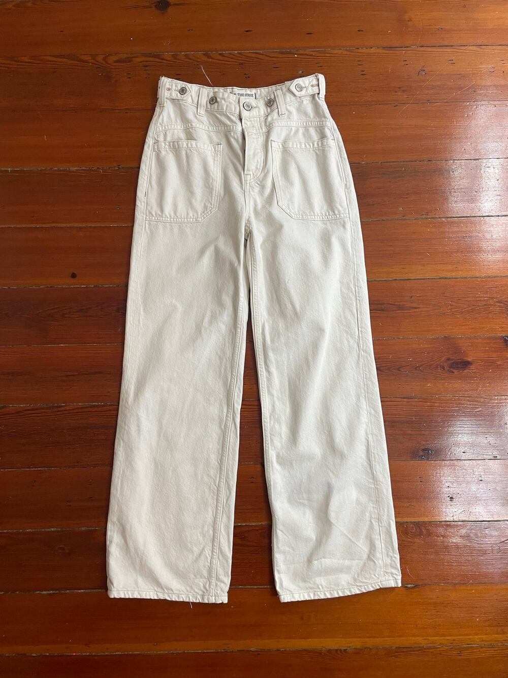 We The Free Palmer Cuffed Jean 25 Eggshell Wide Leg Utility Cotton Denim